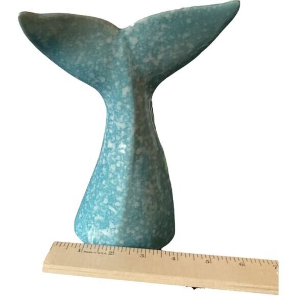 Ceramic Whale Tail Figurine Turquoise Blue Speckled 6 Inches Coastal Decor - Picture 7 of 7